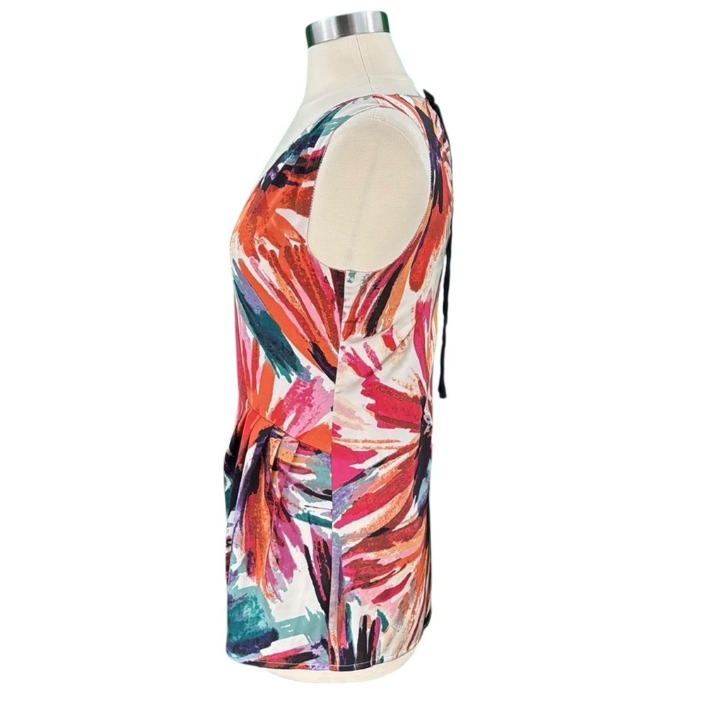 Ann Taylor Floral Watercolor Print Artsy Dressy Boho Tie Back Sleeveless Blouse - Picture 13 of 16